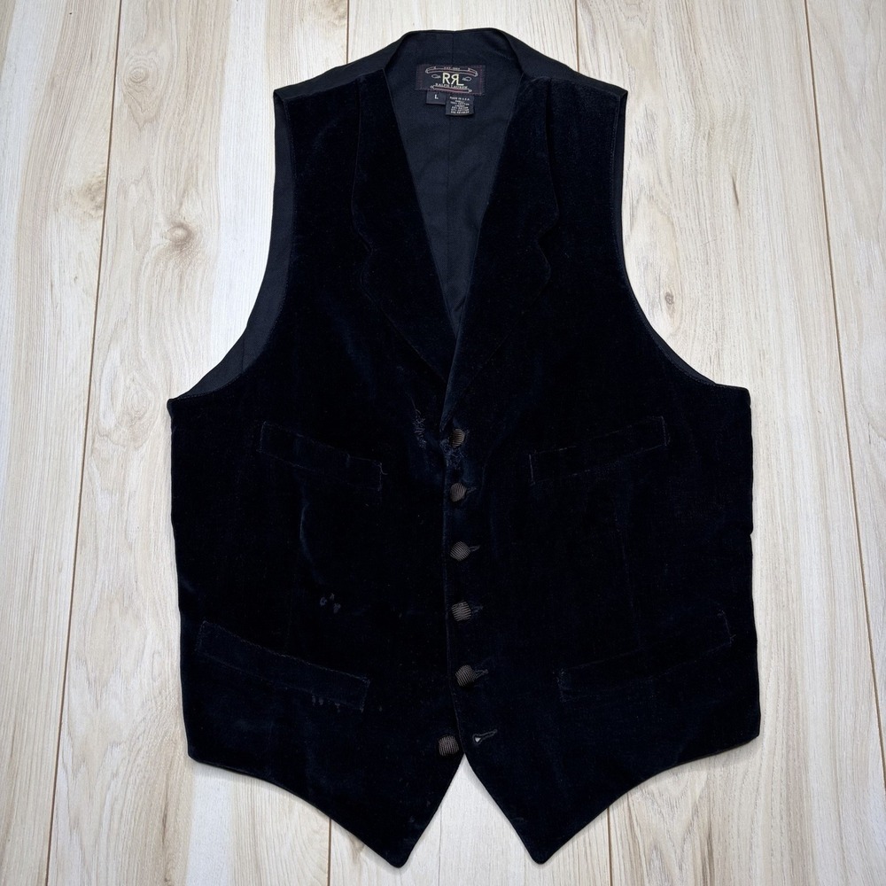 RRL Vest Mens medium Cotton Velour Double RL Black Waistcoat Made In USA Vintage